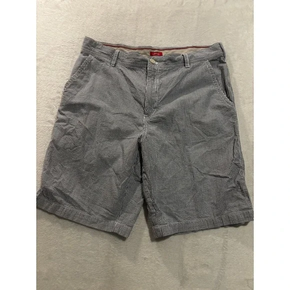 IZOD Flat Front Blue Striped Shorts Mens Size 34 Chino Casual Summer Golf Preppy - Picture 2 of 9